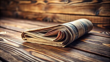 Wooden Desk with Rolled-Up Newspaper - Rule of Thirds Composition