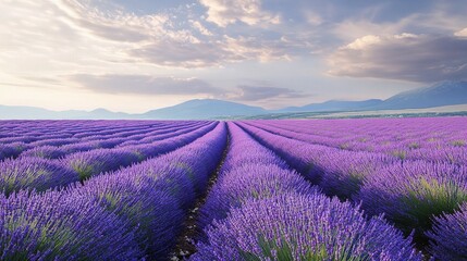 Obraz premium Breathtaking Panoramic View of Lavender Field Under Dramatic Sky