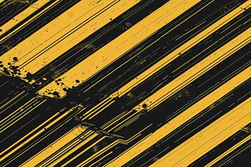 Bold Black and Yellow Stripes Background in Retro Industrial Style - Vector Illustration 16:9 Aspect Ratio