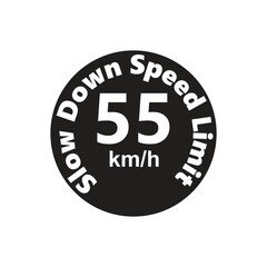 Slow Down Speed limit 55 km-h warning signage vector illustration work
