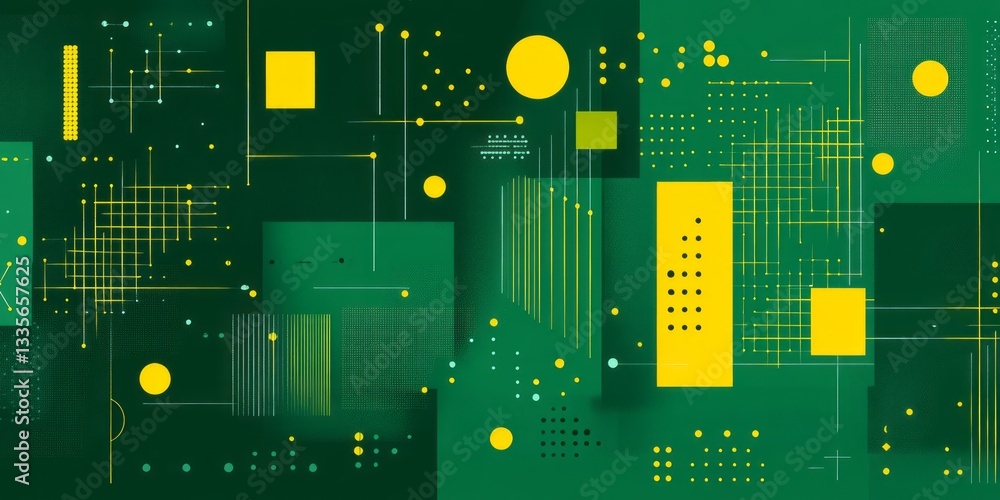 Poster abstract geometric composition featuring circles squares and connecting lines