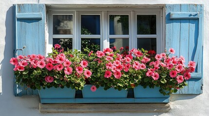 Charming window box overflowing with vibrant pink flowers