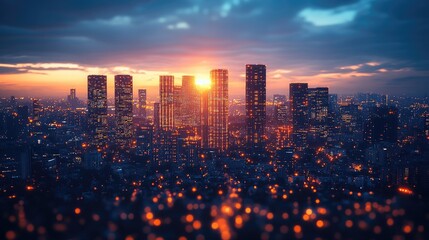 Obraz premium City skyline at sunset. Urban cityscape