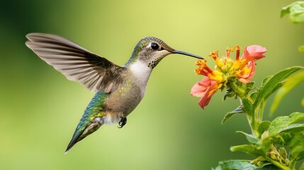 Fototapeta premium Hummingbird delight: A vibrant photograph of nature's tiny nectar seeker in action