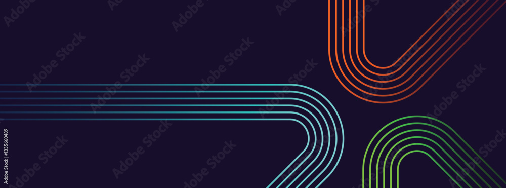 Poster dark abstract futuristic technology background with neon line curves with copy space
