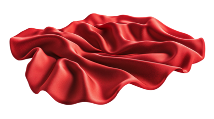 Floating elegant red fabric, cut out. Isolated on a transparent background.