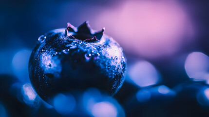 Close-up juicy blueberry, dark background, bokeh. Food photography