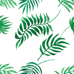 Tropical Leaf Seamless Watercolor Pattern Transparent Background