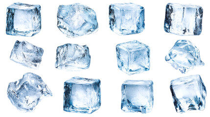 Obraz premium Set of ice cubes, cut out. Isolated on a transparent background.
