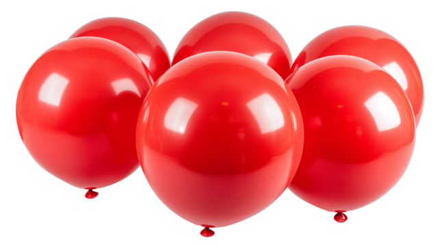 Set of red balloons, cut out. Isolated on a transparent background.