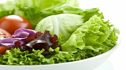 Fresh salad bowl with tomatoes, lettuce, and red cabbage. Healthy eating concept