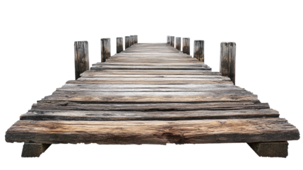 Weathered wooden pier, cut out. Isolated on a transparent background.