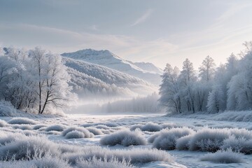 Serene Silver Winter Landscape Featuring Tranquil Frosty Beauty