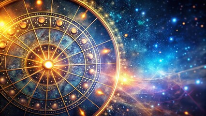 Zodiac Wheel Constellation: Macro Glowing Stars, Astrology Horoscope Fortune Telling Background
