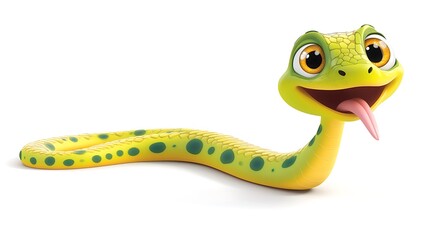 Fototapeta premium Cute cartoon snake with big eyes and tongue out.