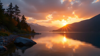 Obraz premium Beautiful sunset over the lake. High resolution image