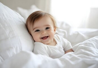newborn cute baby smiling and crawling