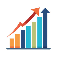 Business growth chart with arrow on white background