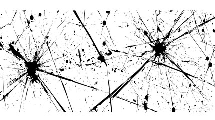 Abstract black ink splatters and lines on white background.
