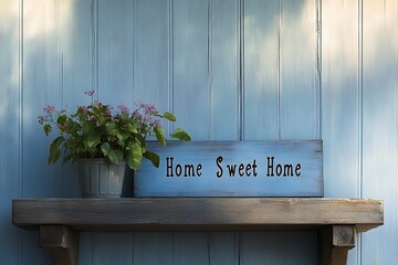 Obraz premium Charming Home Sweet Home Sign on Rustic Shelf