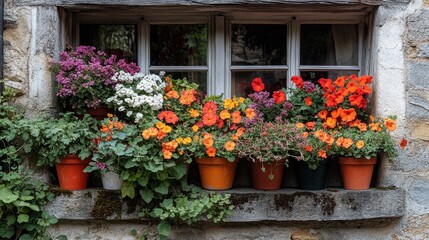 Fototapeta premium Colorful flowers in window boxes