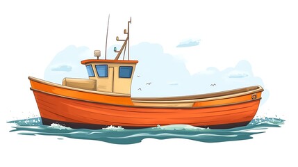 Naklejka premium Orange fishing boat at sea (1)