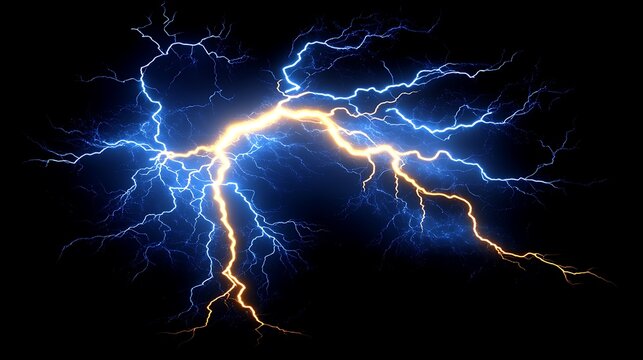 Blue and yellow lightning bolts on black background.