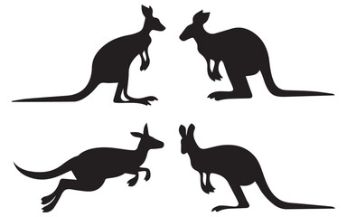Set of Kangaroo Silhouette Vector Illustrations