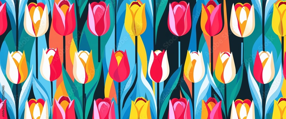 Poster tulip pattern on colorful plain background digital abstract art work illustration design
