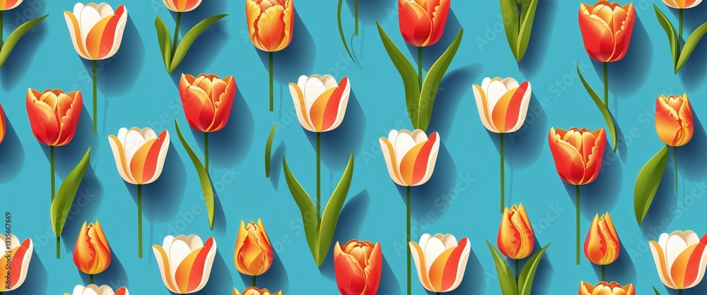 Poster tulip pattern on cyan plain background digital abstract art work illustration design