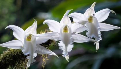 Coelogyne cristata (Crested Coelogyne) white orchid flowers, Eastern Himalayan orchid closeup