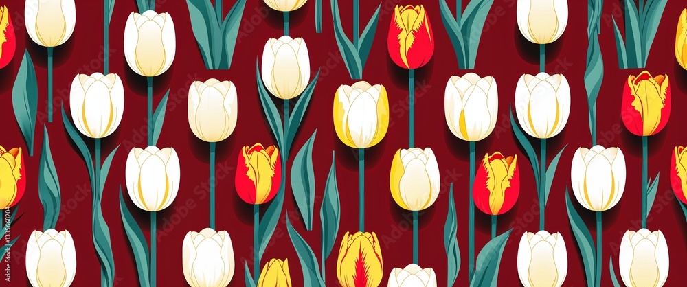 Aufkleber tulip pattern on red plain background digital abstract art work illustration design