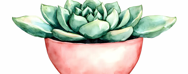 Succulent in pink pot, watercolor art