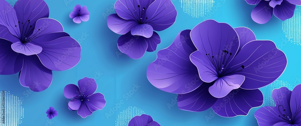 Poster violet pattern on cyan plain background digital abstract art work illustration design