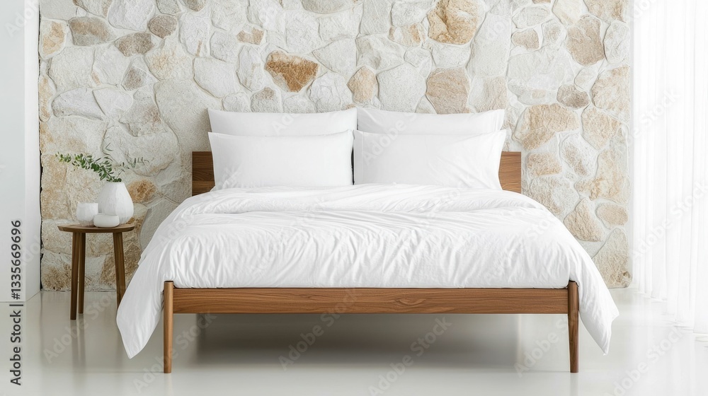 Poster minimalist and elegant bedroom design featuring a simple bed frame with crisp white linens a sleek w