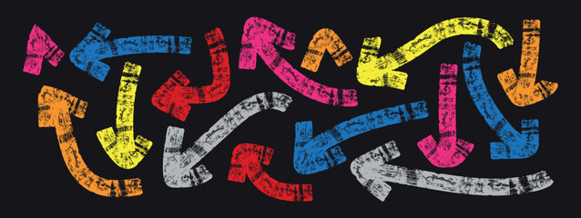 Set of arrows Colorful Arrow, Circle arrows, rotate arrow, redo process symbol. Hand drawn arrow vector icons set. Sketch arrow design for business planing. Arrow mark icons and arrow paint. Stock vec