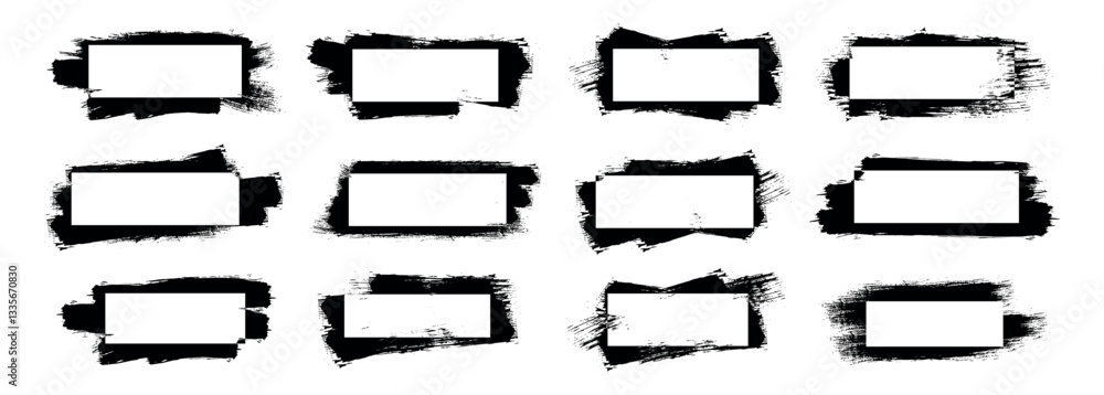 Poster grunge photo frame template collection. rectangular old rough edge effect border for picture overlay