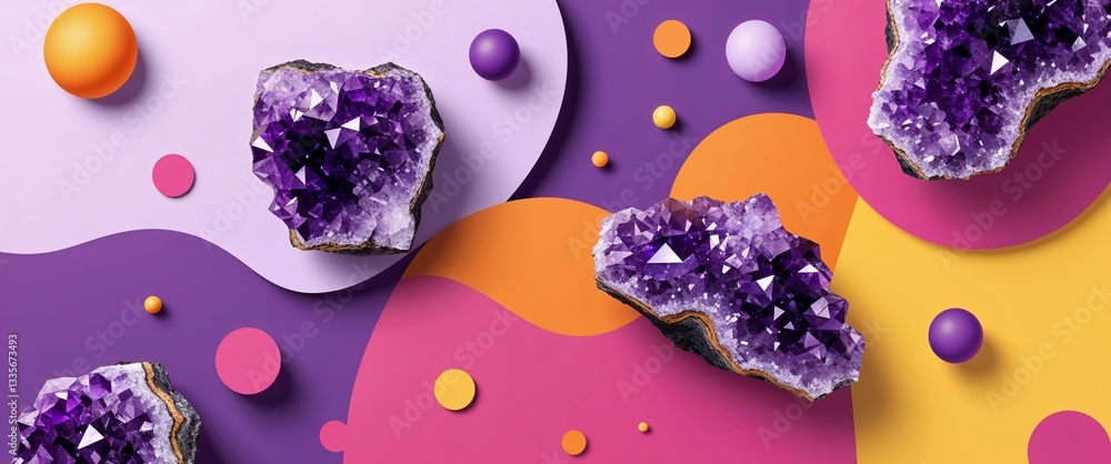 Poster amethyst pattern on colorful plain background digital abstract art work illustration design