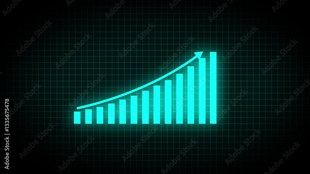 Aufkleber digital blue bar chart with growing business concept. hi-tech style technology chart with a grid. ca