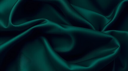 Fototapeta premium A graceful swirl of deep emerald green fabrics, emphasizing elegant movement and luxurious texture, space for copy