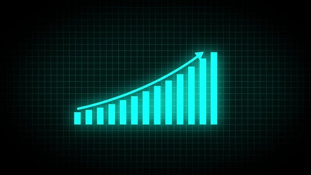 Digital blue bar chart with growing business concept. Hi-tech style technology chart with a grid. Camera movement with depth of field.