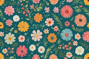 Cheerful Floral Panel on Teal Background for Celebratory Greetings