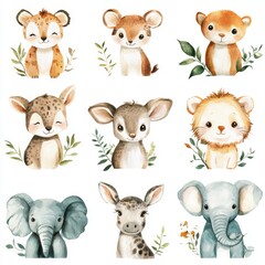Fototapeta premium Cute animal illustrations in a grid pattern