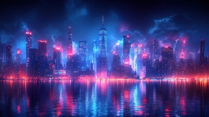 Neon Metropolis Nightscape: A Cyberpunk Cityscape Reflection