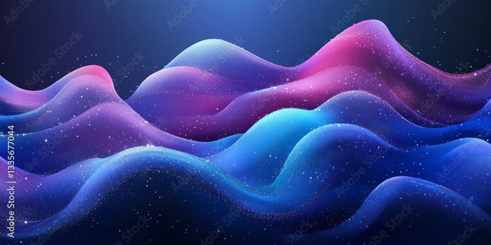 Poster abstract colorful waves with sparkling particle effects create dreamy landscape