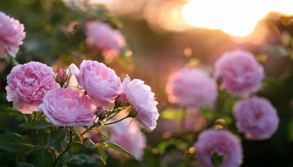 Fototapeta premium Rich pink lovely roses in evening summer garden - Rosa Angelica, closeup- 7095