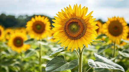 Obraz premium Vibrant Sunflower Field, A Summer Day's Delight