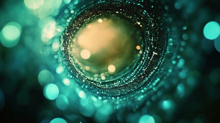 Obraz premium Abstract Circular Green Bokeh Effect with Bright Natur Elements