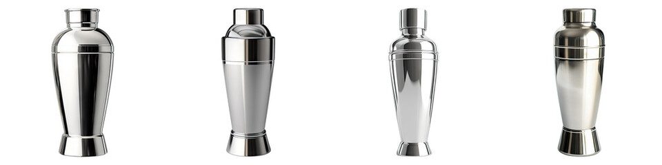 Stainless steel cocktail shaker isolated on transparent background.PNG Set of