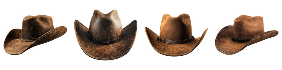 A brown cowboy hat isolated on transparent background.PNG Set of